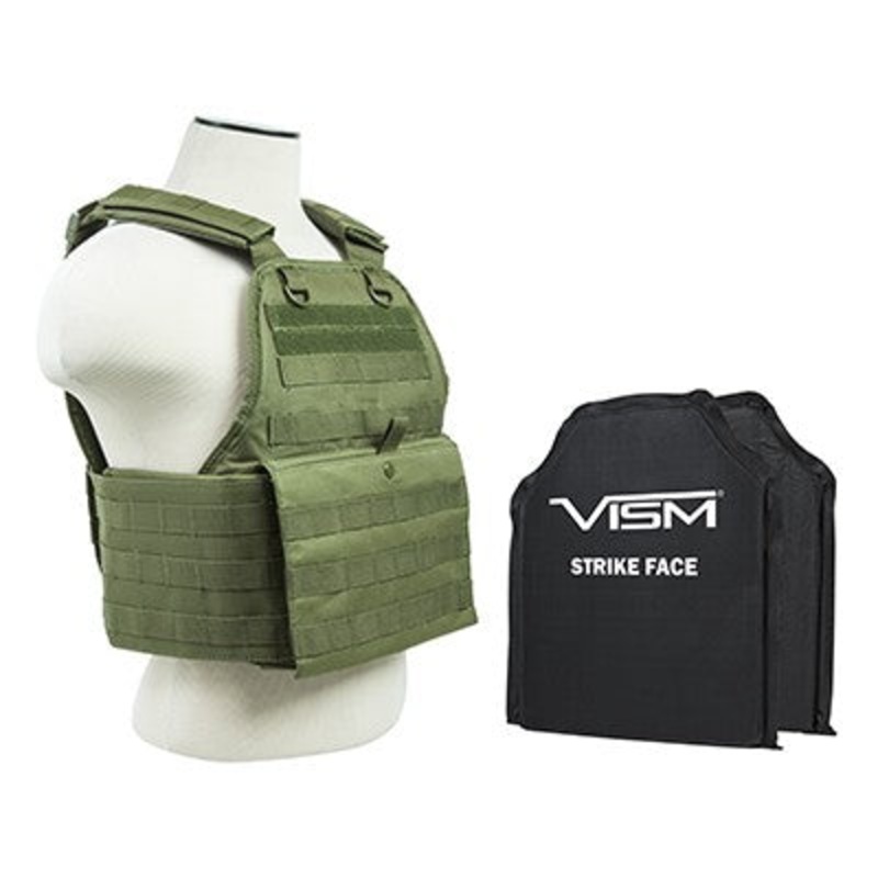 LEVEL IIIA VISM BSCVPCV2924G-A PLATE CARRIER VEST WITH 10X12′ LEVEL IIIA SHOOTERS CUT 2X SOFT BALLISTIC PANELS/ GREEN