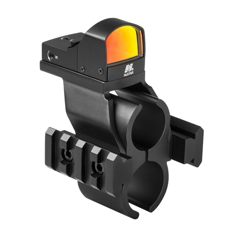 NcStar MSHBDMOSR-A Mossberg 500/590 Shotgun Barrel and Magazine Tube Micro-Dot and Rail Mount with Red Dot