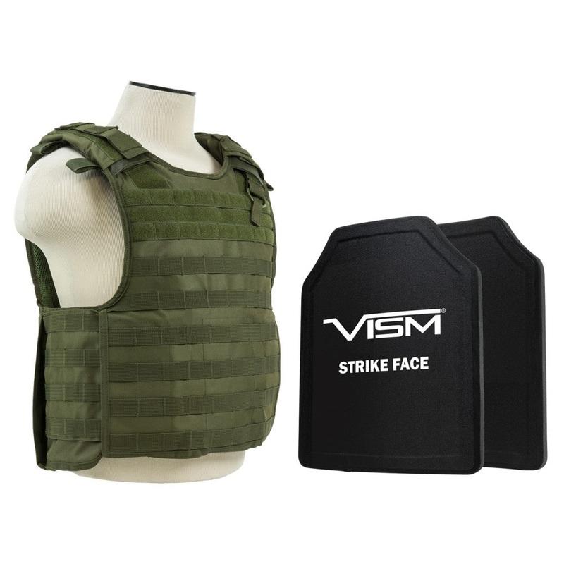 LEVEL III+ VISM by NcSTAR BPLCVPCVQR2964G-A QUICK RELEASE PLATE CARRIER VEST WITH 11X14′ LEVEL III+ SHOOTERS CUT 2X HARD BALLISTIC PLATES/ GREEN