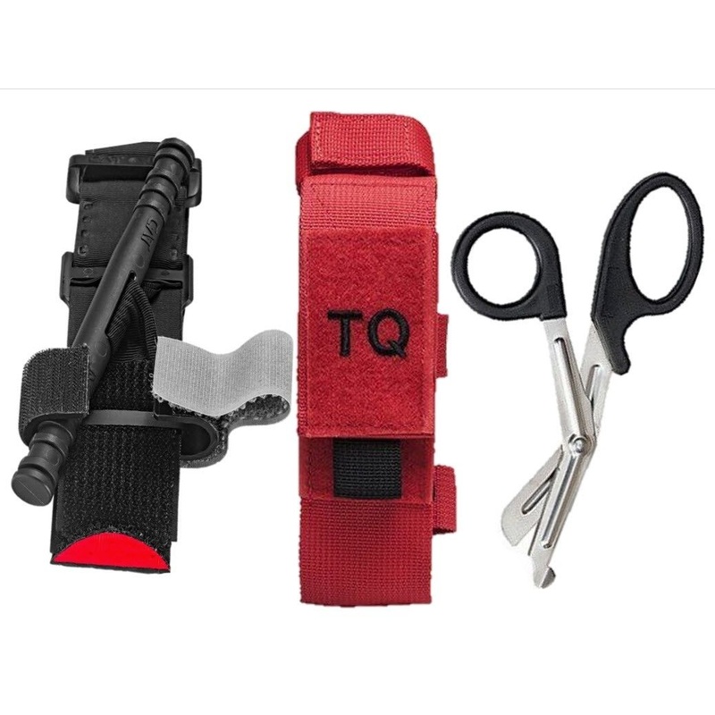Medic Survival CAT Tourniquet Trauma Shears and MOLLE Gear PALS Pouch Red