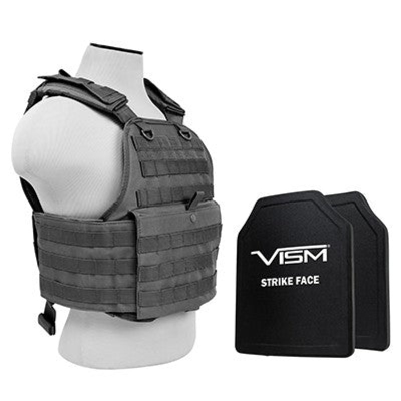 VISM LEVEL III+ BPCVPCV2924U-A PLATE CARRIER VEST WITH 10X12′ LEVEL III+ PE SHOOTERS CUT 2X HARD BALLISTIC PLATES/ URBAN GRAY