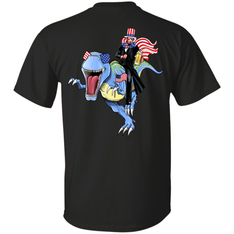 Military T-Shirt Lincoln Dinosaur Beer Merica Flag Back