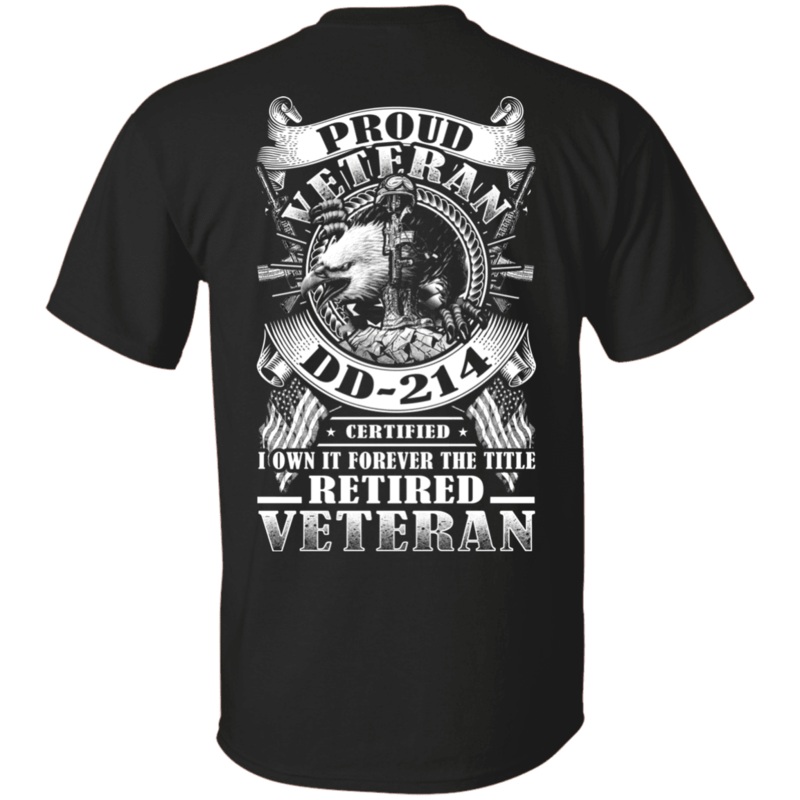 Military T-Shirt Proud Veteran DD 214 with Title Retired Veteran Back
