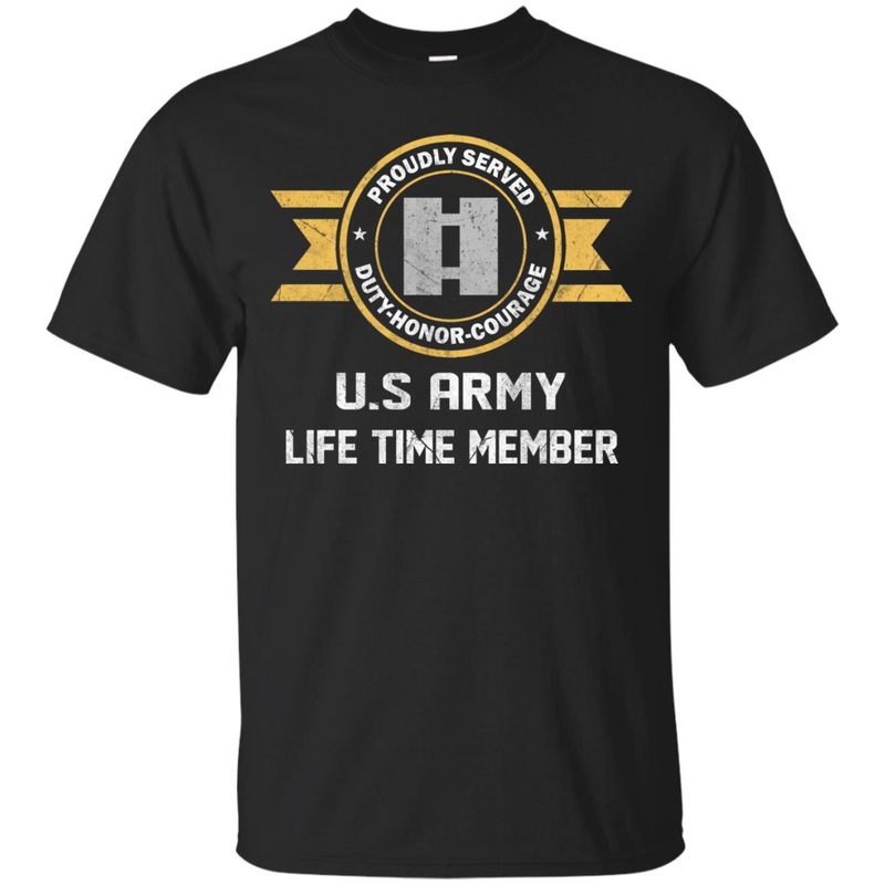Life Time Member – US Army O-3 Captain O3 CPT Commissioned Officer Ranks Men T Shirt On Front