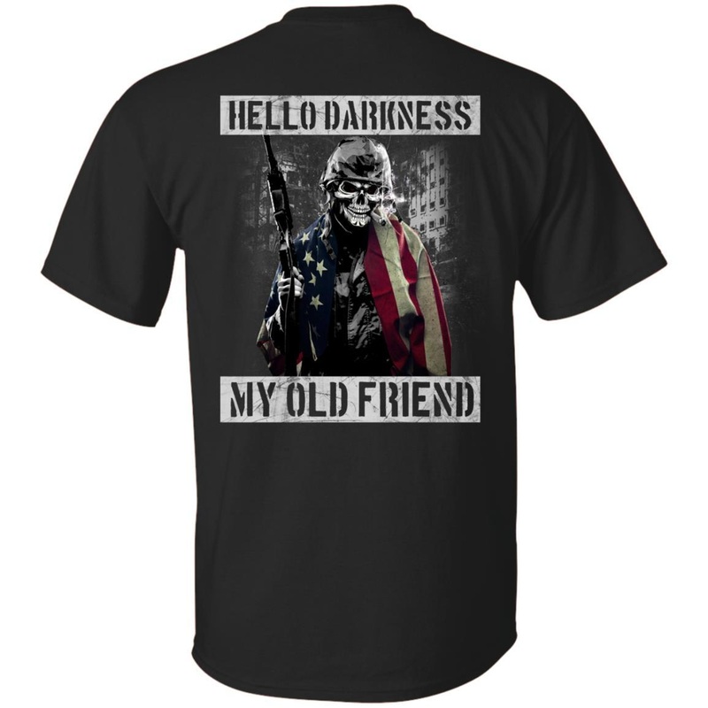 Military T-Shirt Hello Darkness – My Old Friend Men On Back