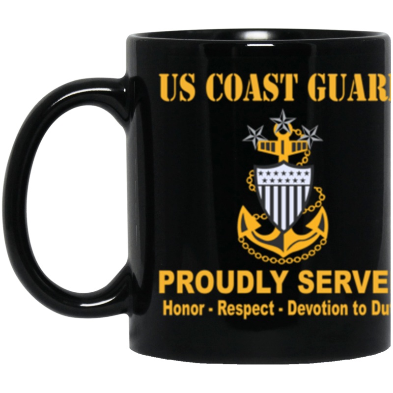 US Coast Guard E-9 Master Chief Petty Officer Of The Coast Guard E9 MCPOC Senior Enlisted Advisor Collar Device Proudly Served Core Values 11 oz. Black Mug