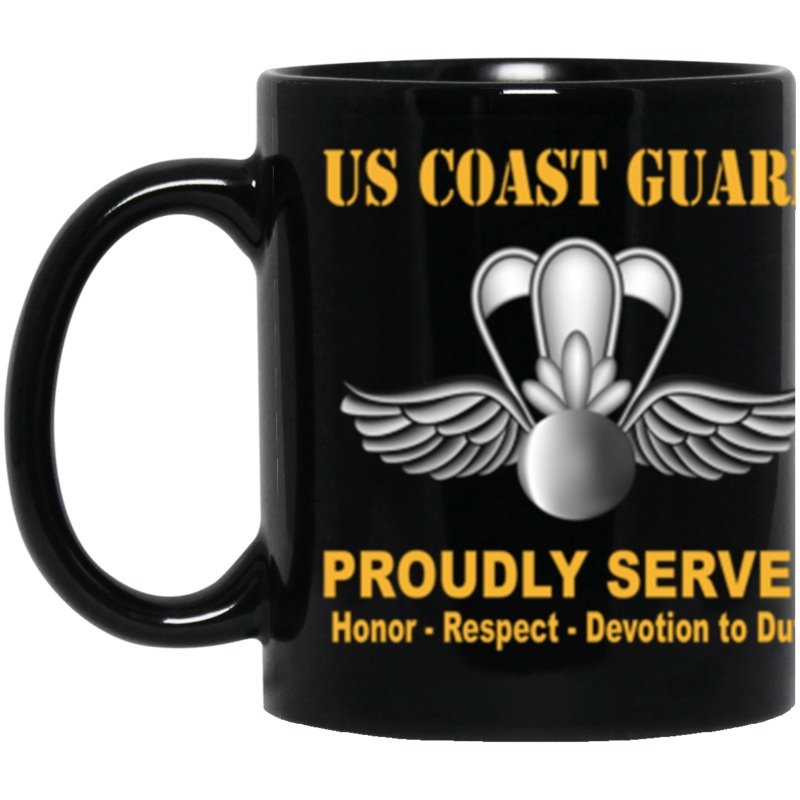 USCG USCG AVIATION SURVIVAL TECHNICIAN AST Logo Proudly Served Core Values 11 oz. Black Mug