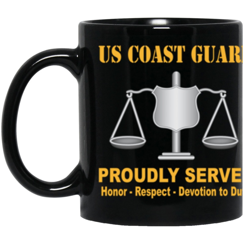 USCG USCG INVESTIGATOR IV Logo Proudly Served Core Values 11 oz. Black Mug