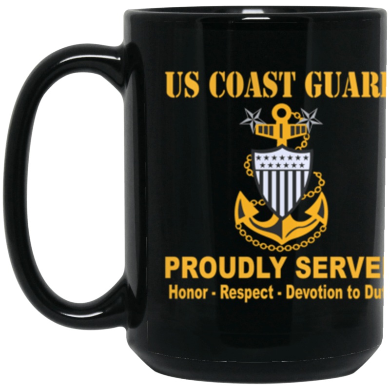 US Coast Guard E-9 Collar Device Proudly Served Core Values 15 oz. Black Mug