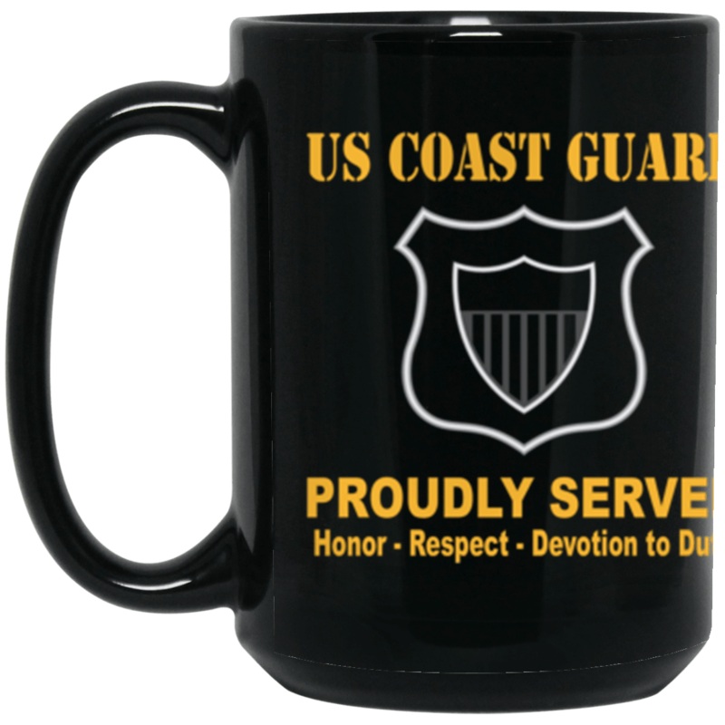 USCG USCG MARITIME ENFORCEMENT ME Logo Proudly Served Core Values 15 oz. Black Mug