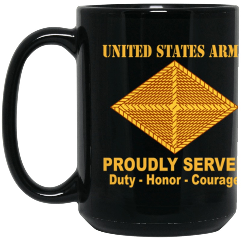US Army Finance Corps Proudly Served Core Values 15 oz. Black Mug