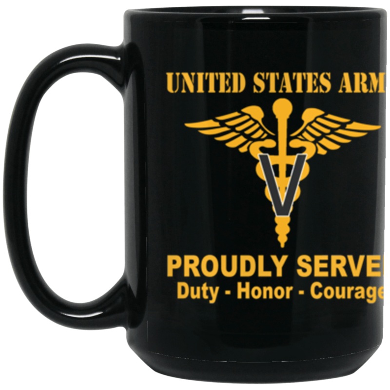 US Army Veterinary Corps Proudly Served Core Values 15 oz. Black Mug