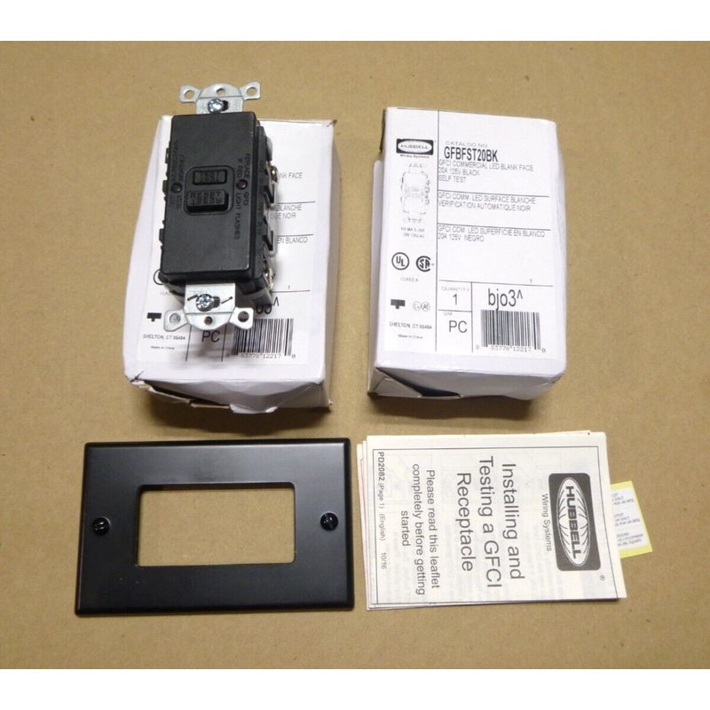 2x New Hubbell GFBFST20BK GFCI Receptacle Black W/ Faceplate