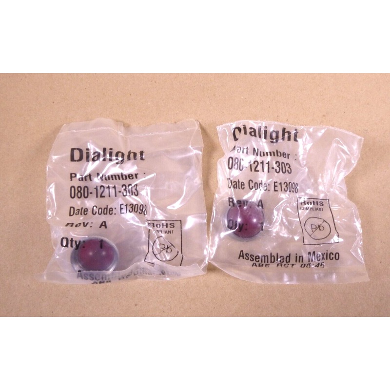 2x RED DOME PANEL LIGHT LENS , DIALIGHT 080-1211-303, 1.15 Diameter
