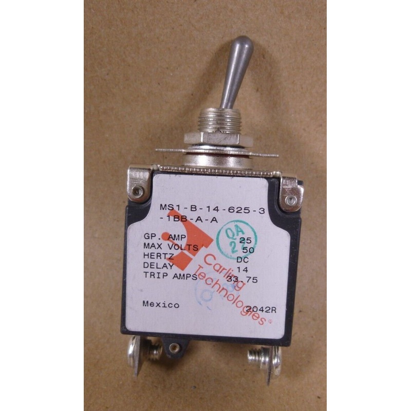 Carling MS1-B-14-625-3-1BB-A-A Circuit Breaker 25 Amp 50VDC , 33.75 Trip