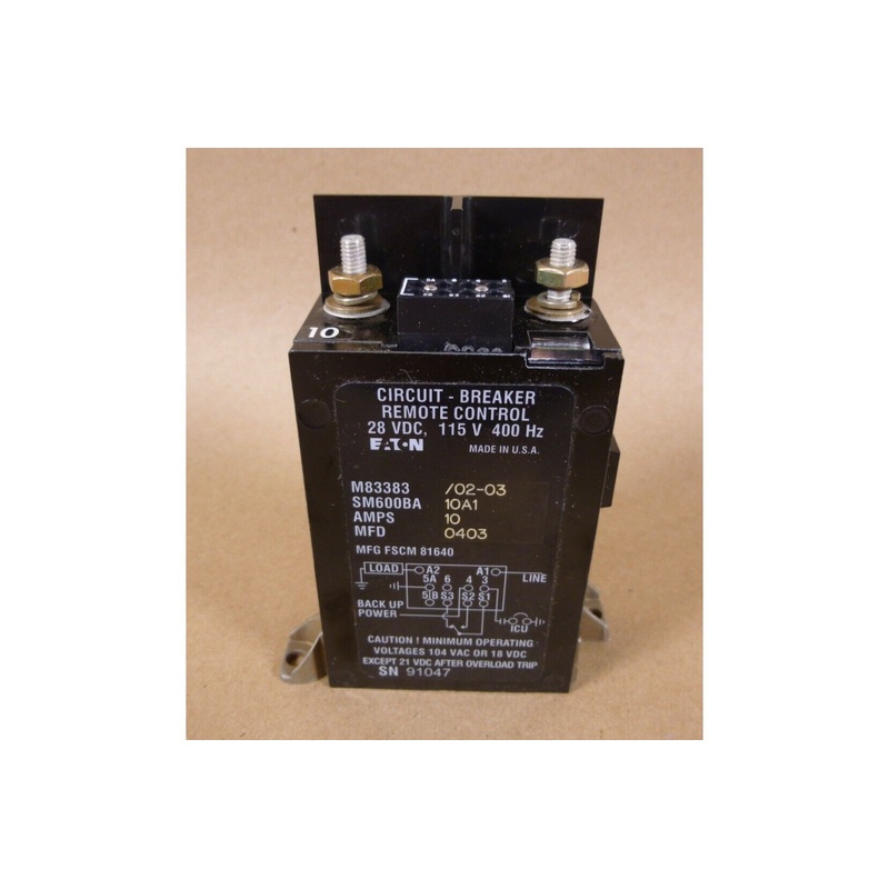 Eaton M83383/02-03 Remote Control Circuit Breaker 10A 28VDC 400Hz SM600BA10A1